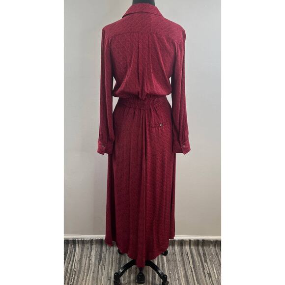 Anthropologie Loveland Wine Red Button-Front DRESS Flare Modern Chic 6 - Picture 6 of 7